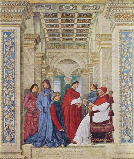 Melozzo da Forli Pope Sixtus IV appoints Bartolomeo Platina prefect of the Vatican Library oil painting image